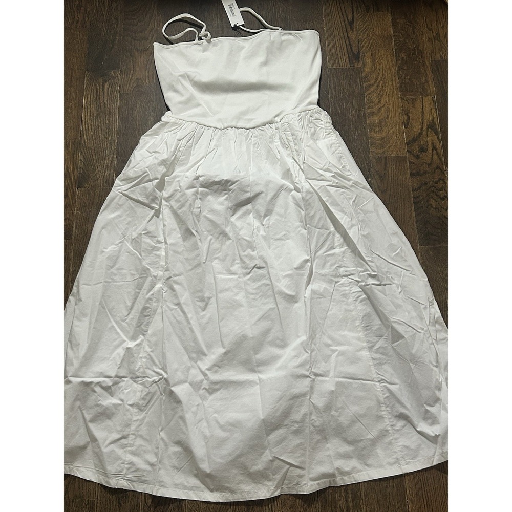 NWT The Drop Women's Robyn Mixed Media Spaghetti Strap Midi Dress Lined White L
